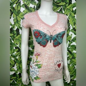 Y2K Ed Hardy by Christian Audigier T-Shirt Women's Size M Burnout Pink USA Made